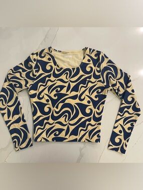 ABYSSE Long Sleeve Rash Guard- Navy & Cream Abstract Print